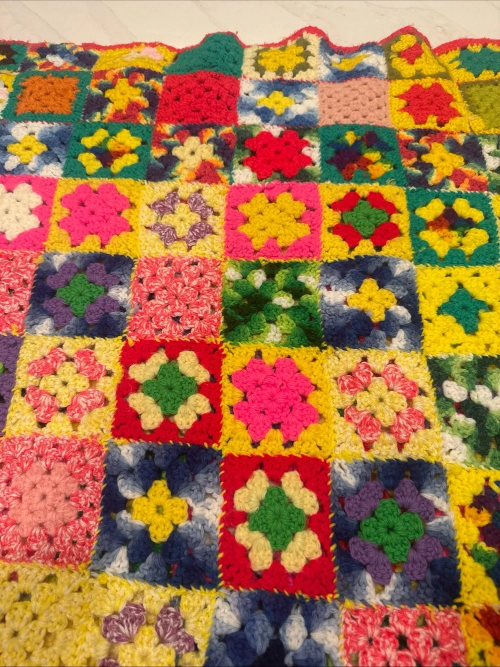 Handmade Multicolor Crochet Granny Square Throw Afghan Colorful Flowers Vintage